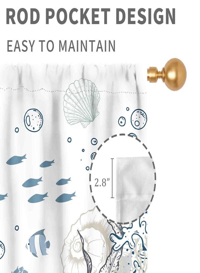 TKUYO Nautical Beach Curtains, Coastal Seahorse Sea Turtle Starfish Seashell Undersea Animal Blue Blackout Drapes for Bedroom Living Room Kids Room Bathroom Kitchen Window Treatments 2 Panel, 42"x45" Inch - Image 5